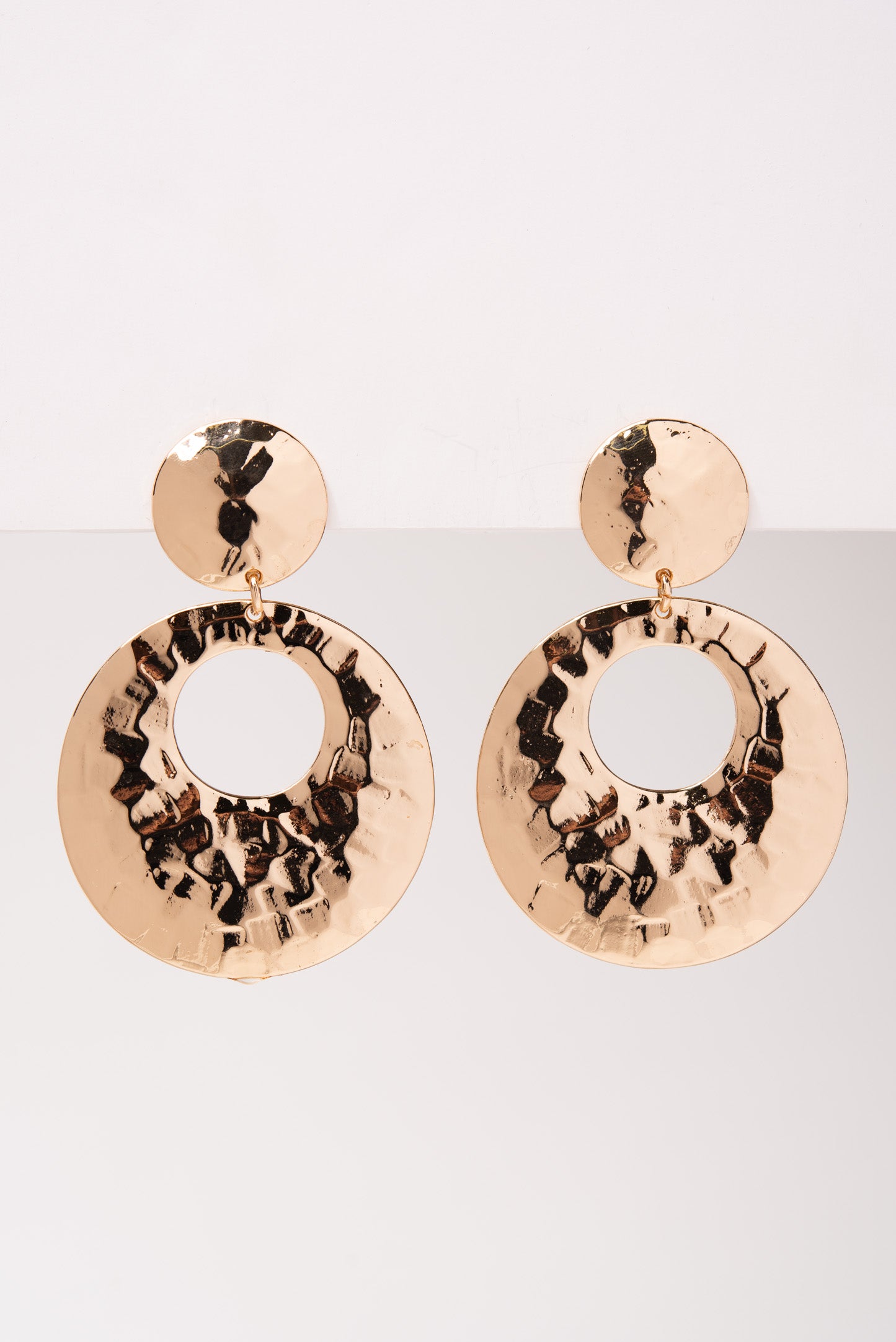 Myla Hammered Metal Open Disk Clip-On Earrings - Gold