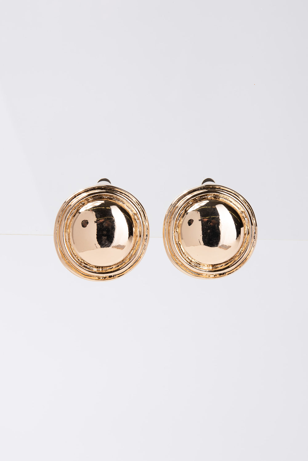 Catalina Vintage Round Circle Button Clip On Earrings - Gold