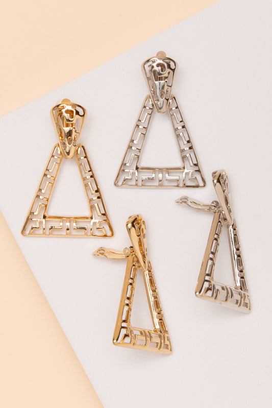 Kaia Greek Key Triangle Clip On Earrings