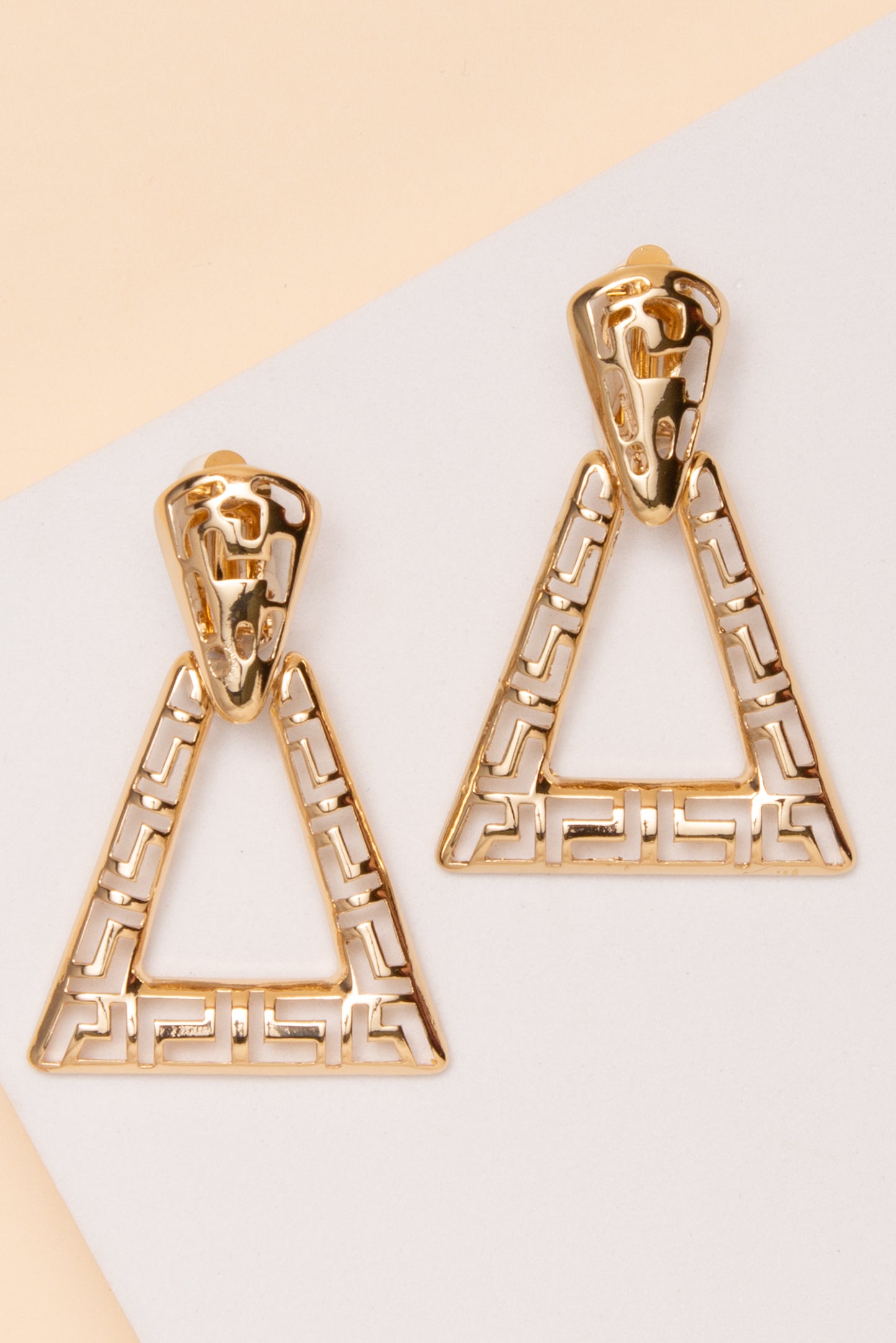 Kaia Greek Key Triangle Clip On Earrings