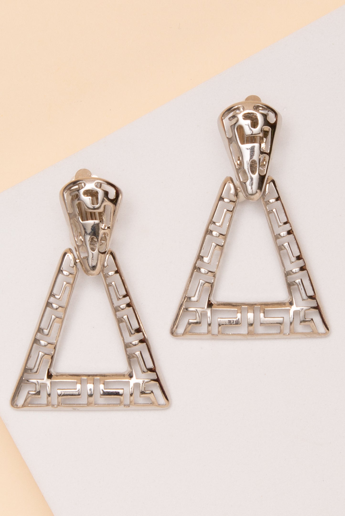 Kaia Greek Key Triangle Clip On Earrings