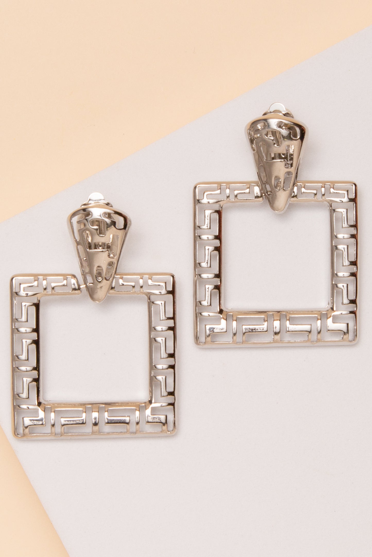 Jane Greek Key Square Clip-On Earrings