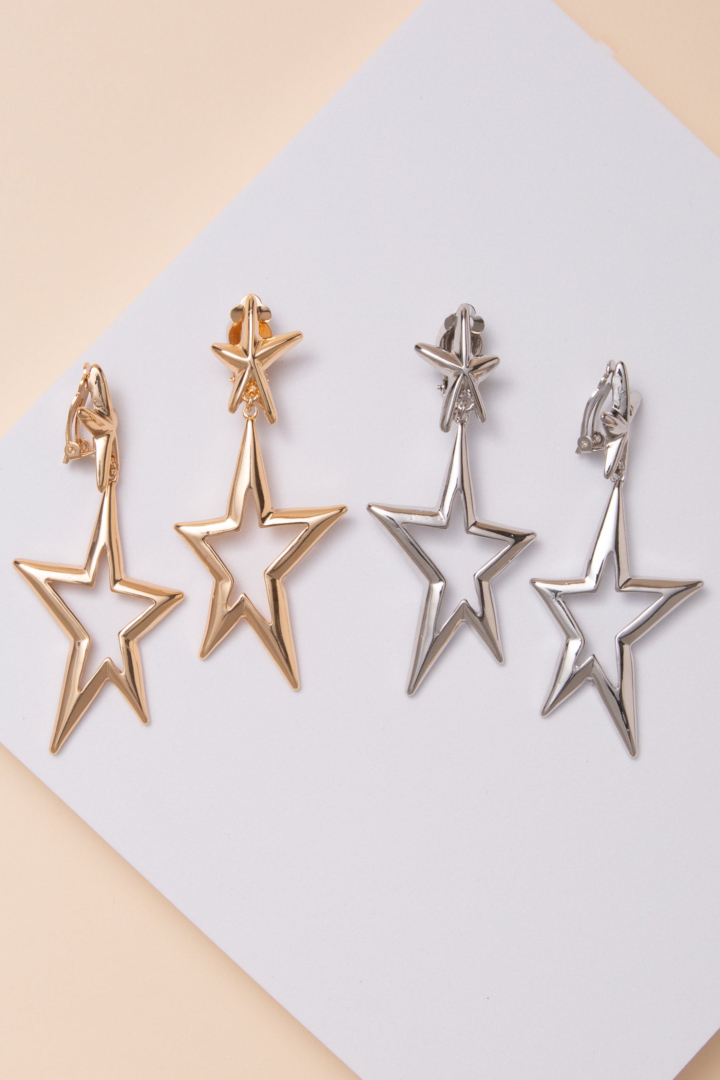 Abigail Polished double star clip-on earrings
