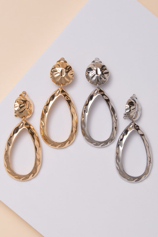 Mila Hammered Teardrop Clip on Earrings