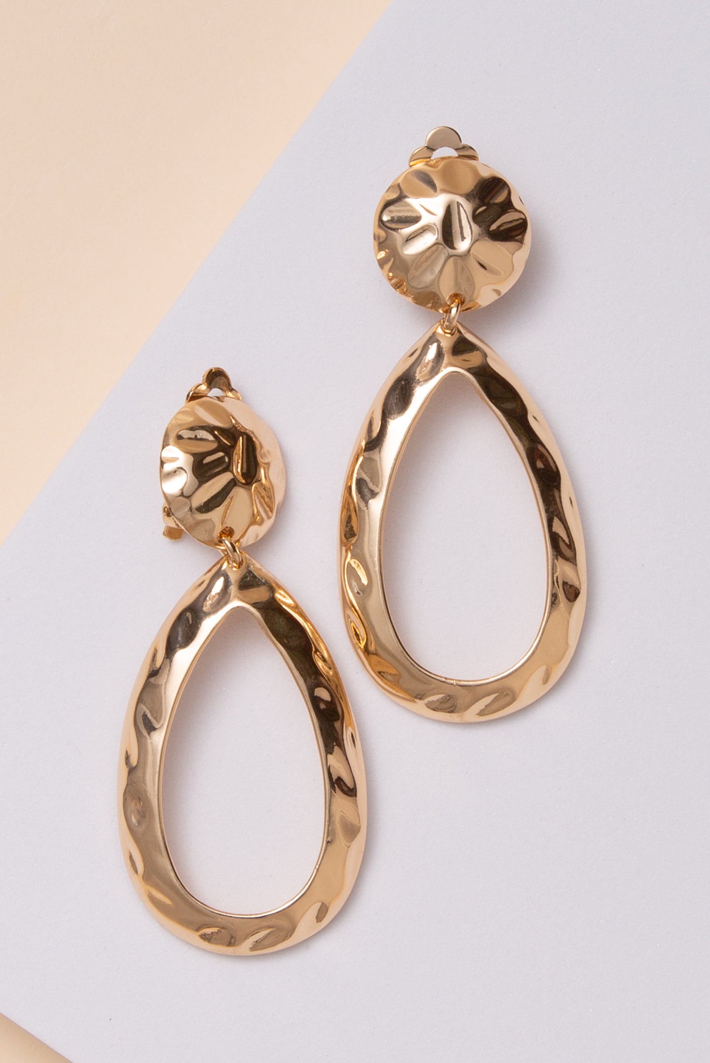 Mila Hammered Teardrop Clip on Earrings