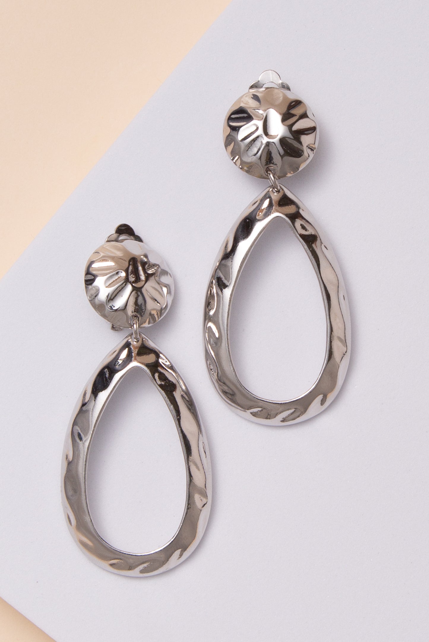Mila Hammered Teardrop Clip on Earrings