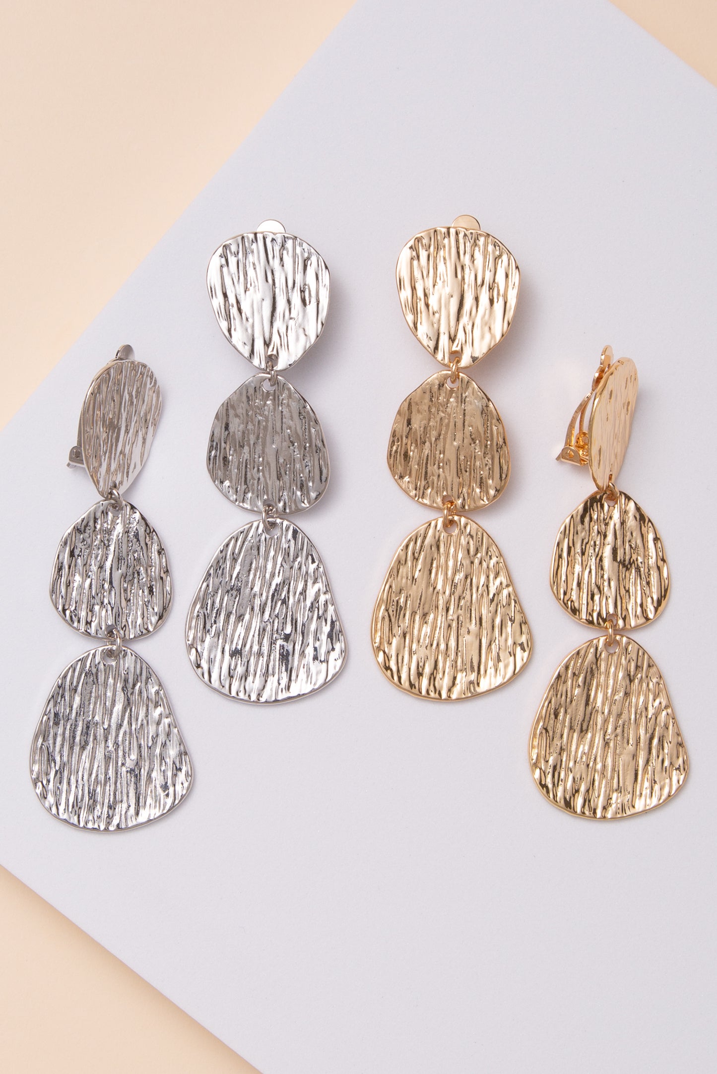 Zoe Textured Linear Disc Clip on Earrings