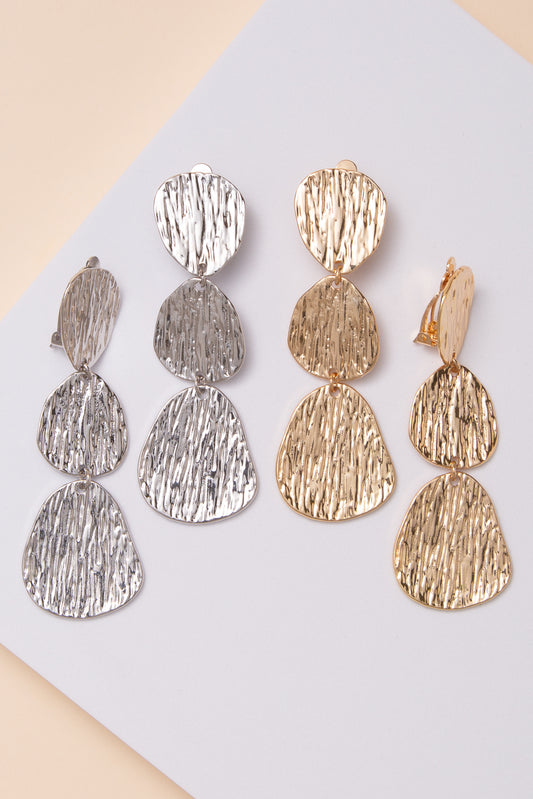 Zoe Textured Linear Disc Clip on Earrings