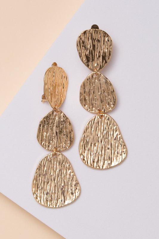 Zoe Textured Linear Disc Clip on Earrings | Gold