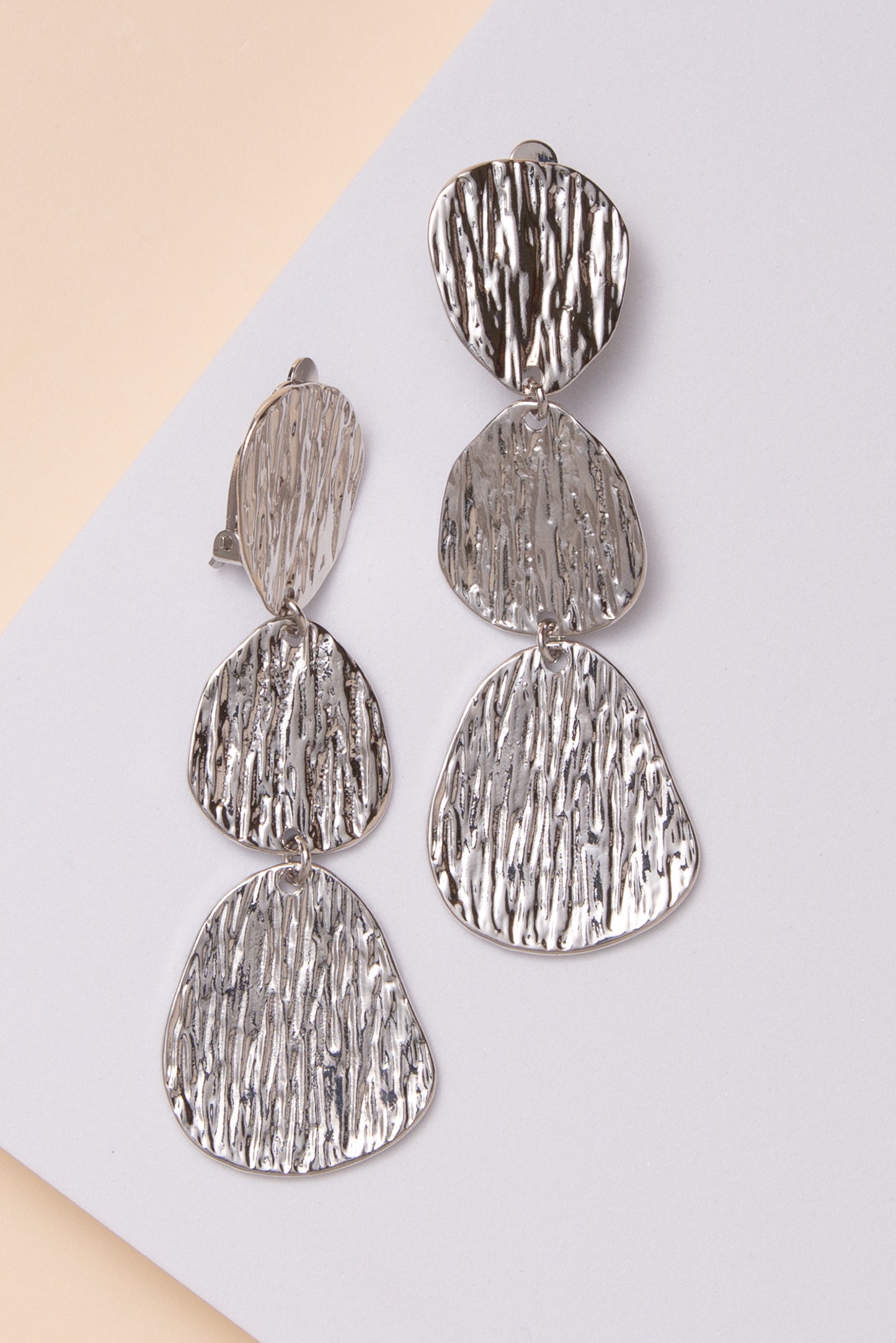 Zoe Textured Linear Disc Clip on Earrings