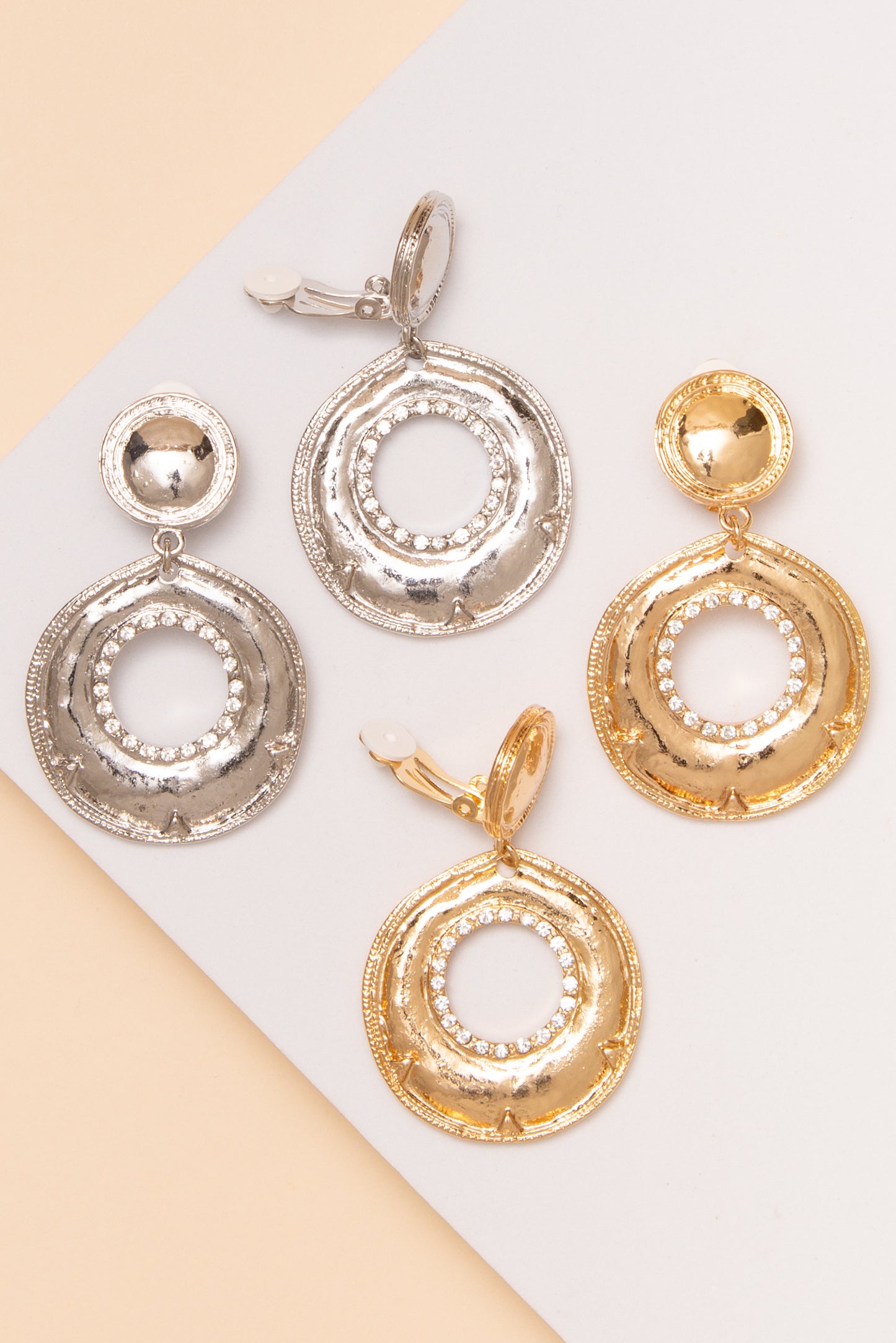 Camilla Hammered Disc Metal Clip Earrings
