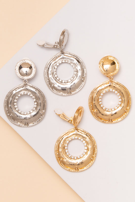 Camilla Hammered Disc Metal Clip Earrings