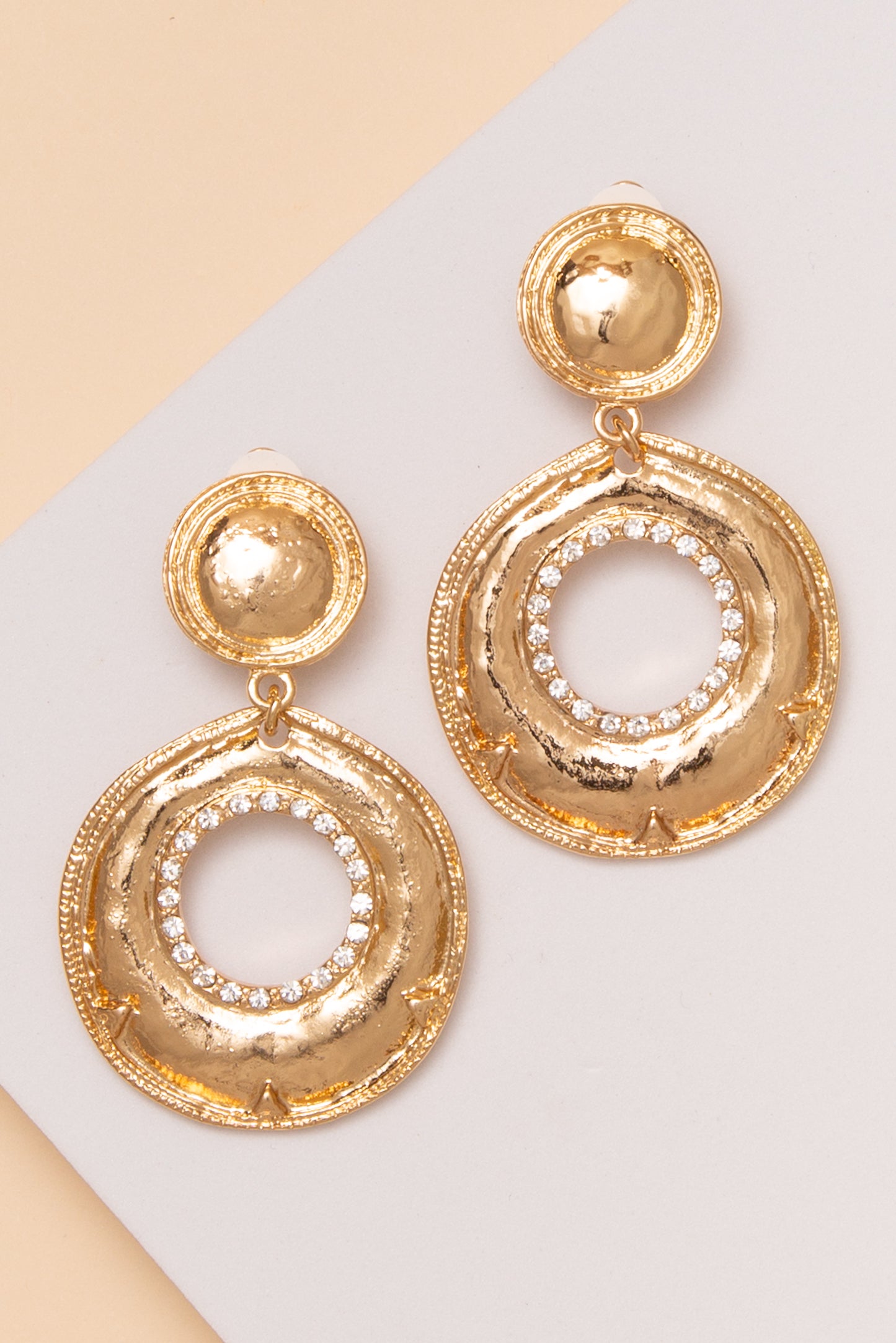 Camilla Hammered Disc Metal Clip Earrings | Gold