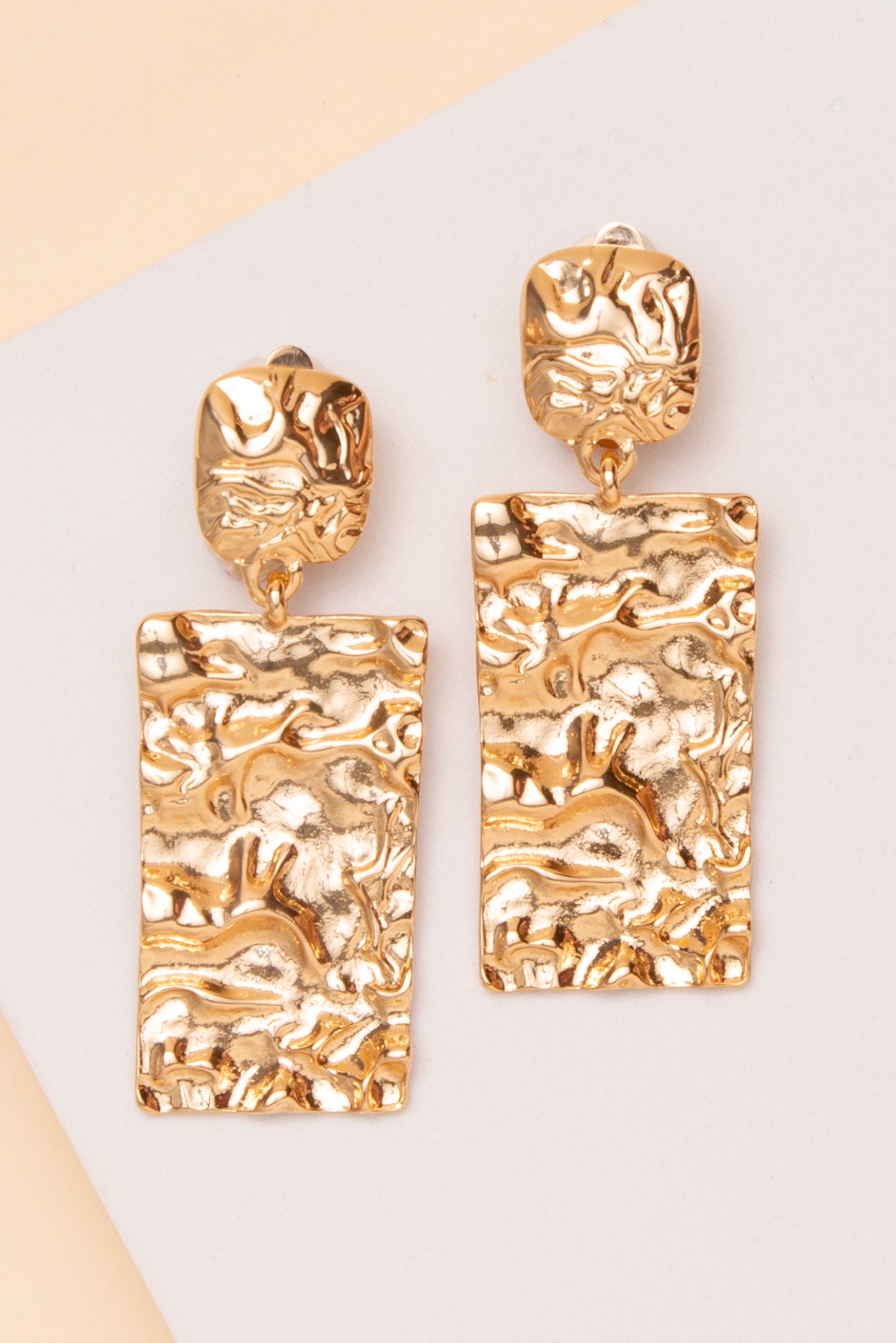 Mila Hammered Rectangle Clip On Earrings