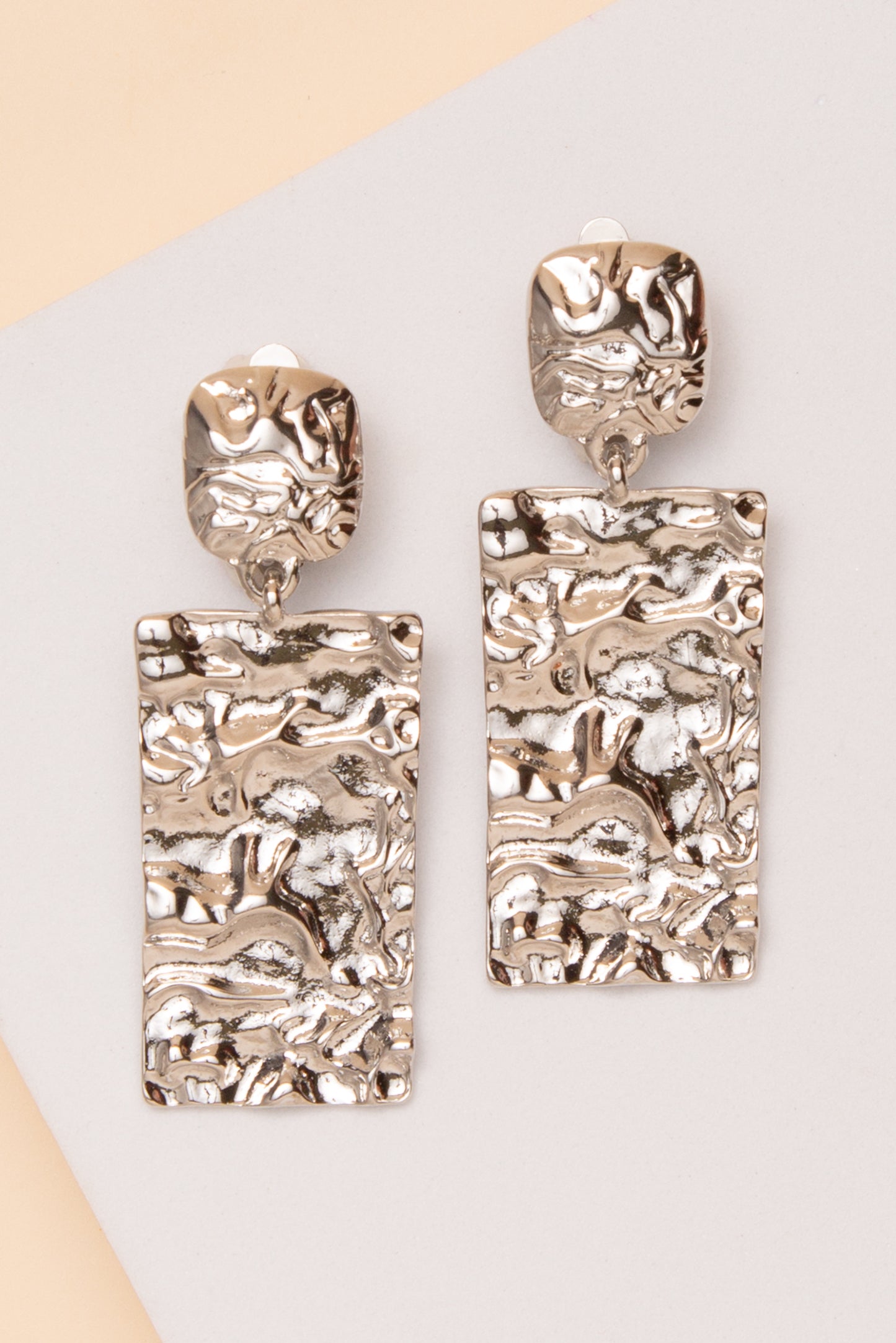 Mila Hammered Rectangle Clip On Earrings