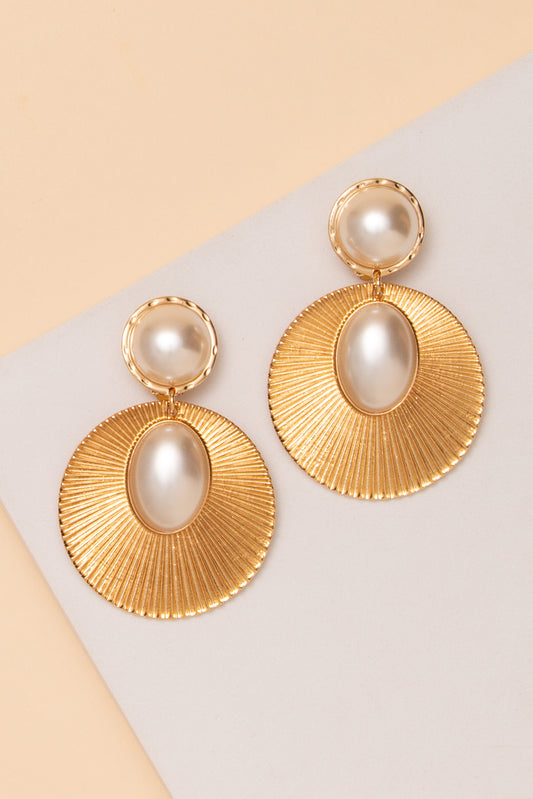 Liliana Oval Pearl Sunburst Disc Clip On Earrings | Gold