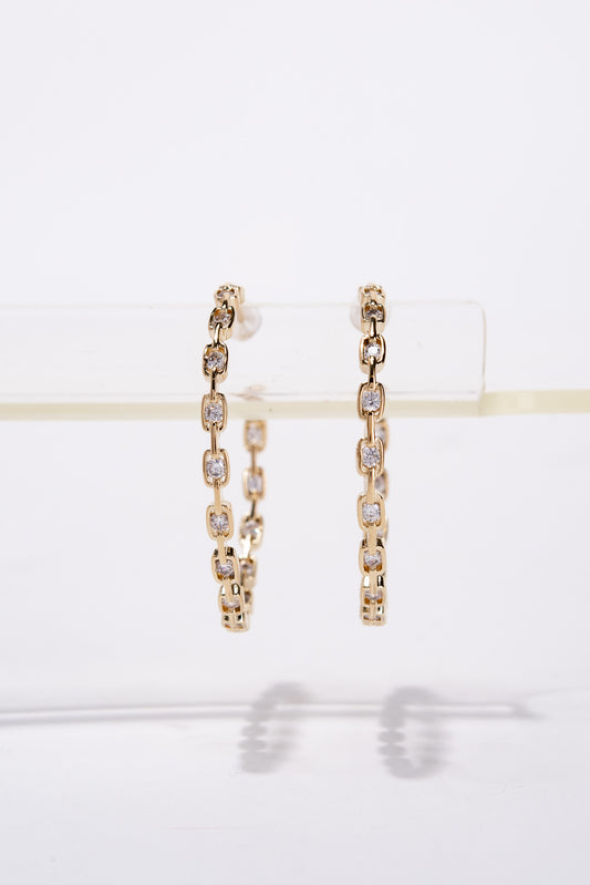 Alani White Gold Plated Rhinestone Open Hoop Earrings - Gold