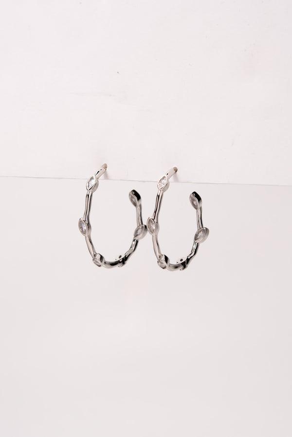 Alexandra 31MM Gold Plated CZ Vine Half Hoop Earrings- Silver