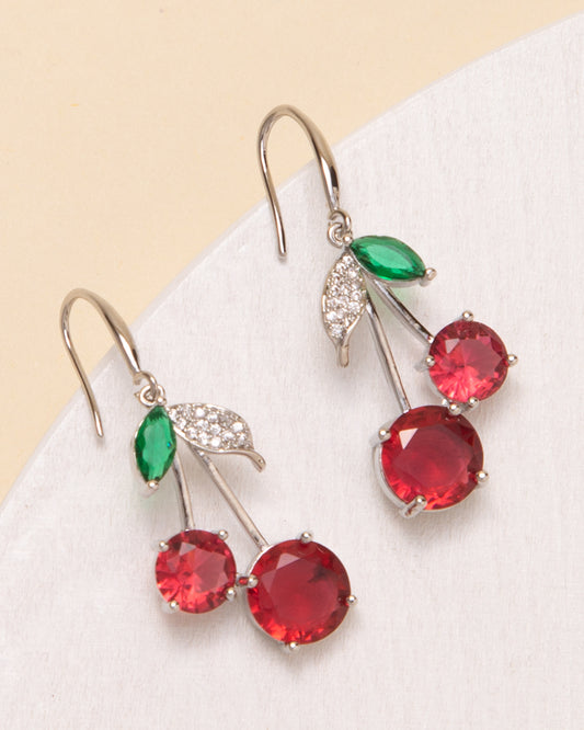 Aria Cubic Zirconia Rhinestone Embellished Red Cherry Earrings