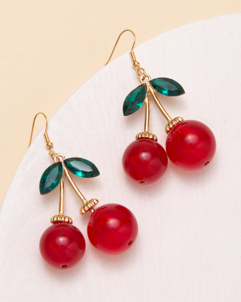 Sandra Crystal Embellished Red Synthetic Resin Cherry Earrings