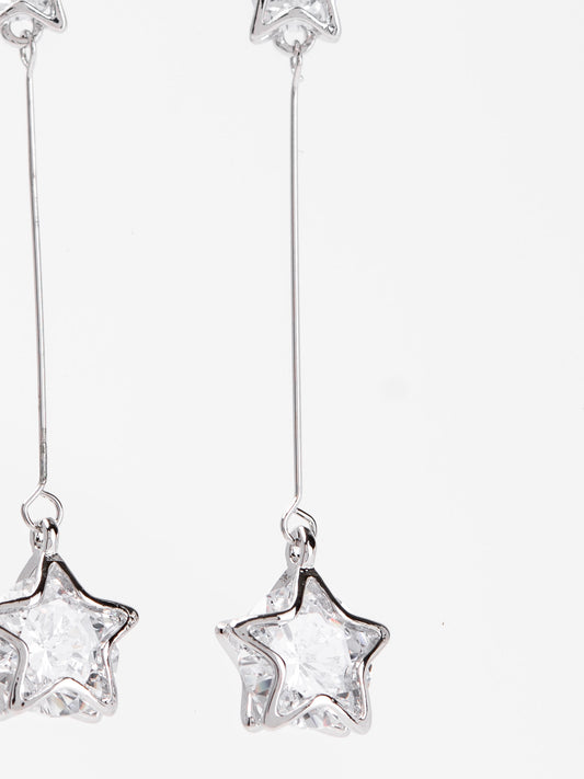 Clementine White Gold Plated Star CZ Drop Earrings