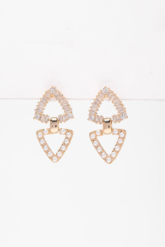Willow CZ with Pearl Earrings - Gold