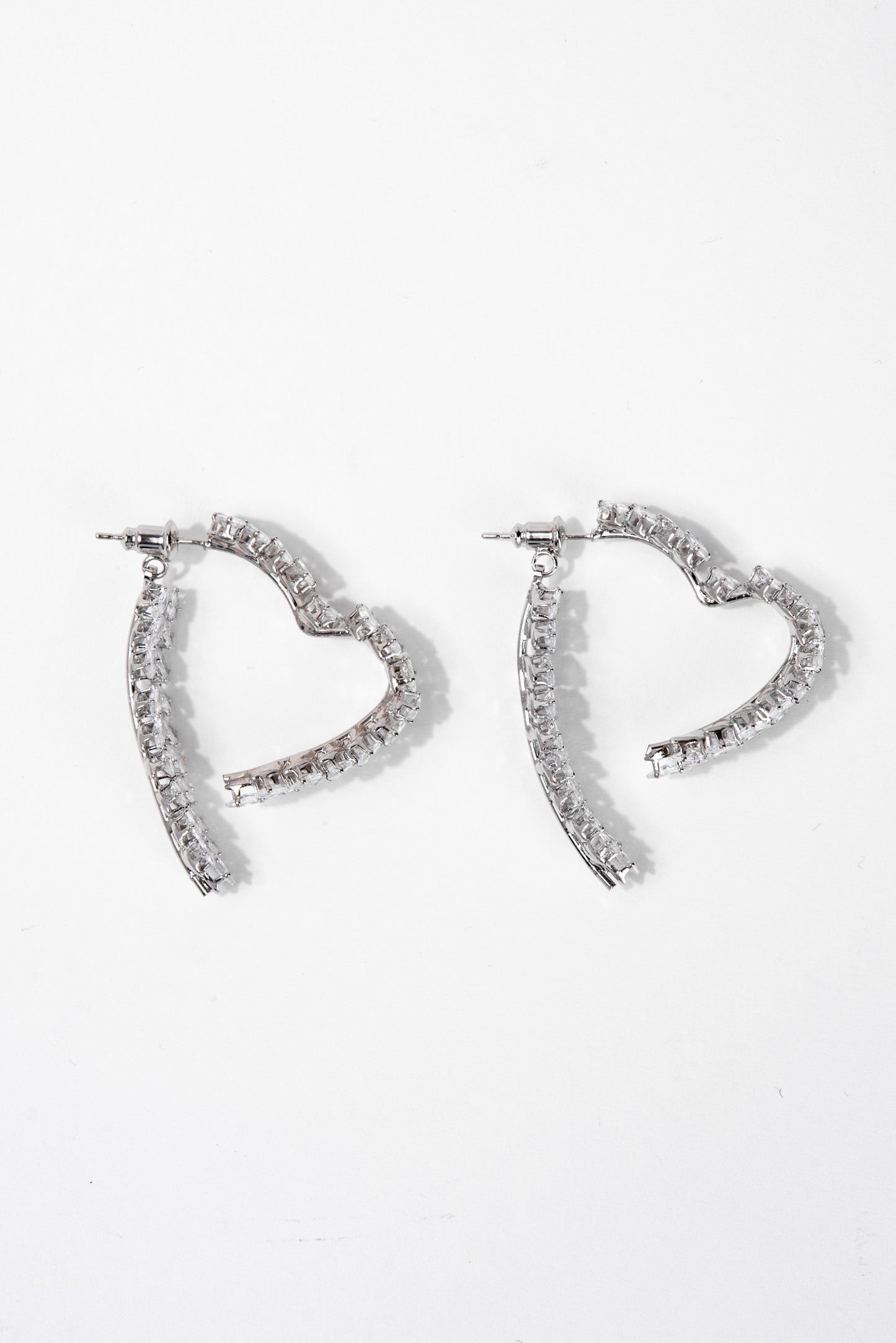 Kenzie Vine Rhinestone Heart Dangle Earrings - Silver