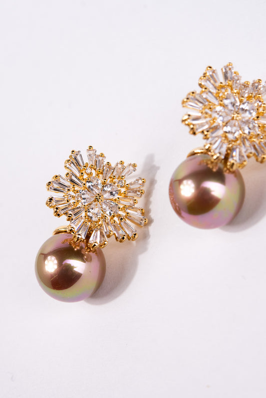 Kendra Pearl Rhinestone Stud Earrings - Rose Gold