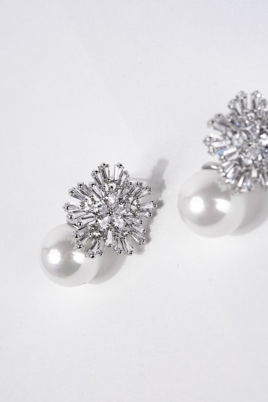 Kendra Pearl Rhinestone Stud Earrings - Silver