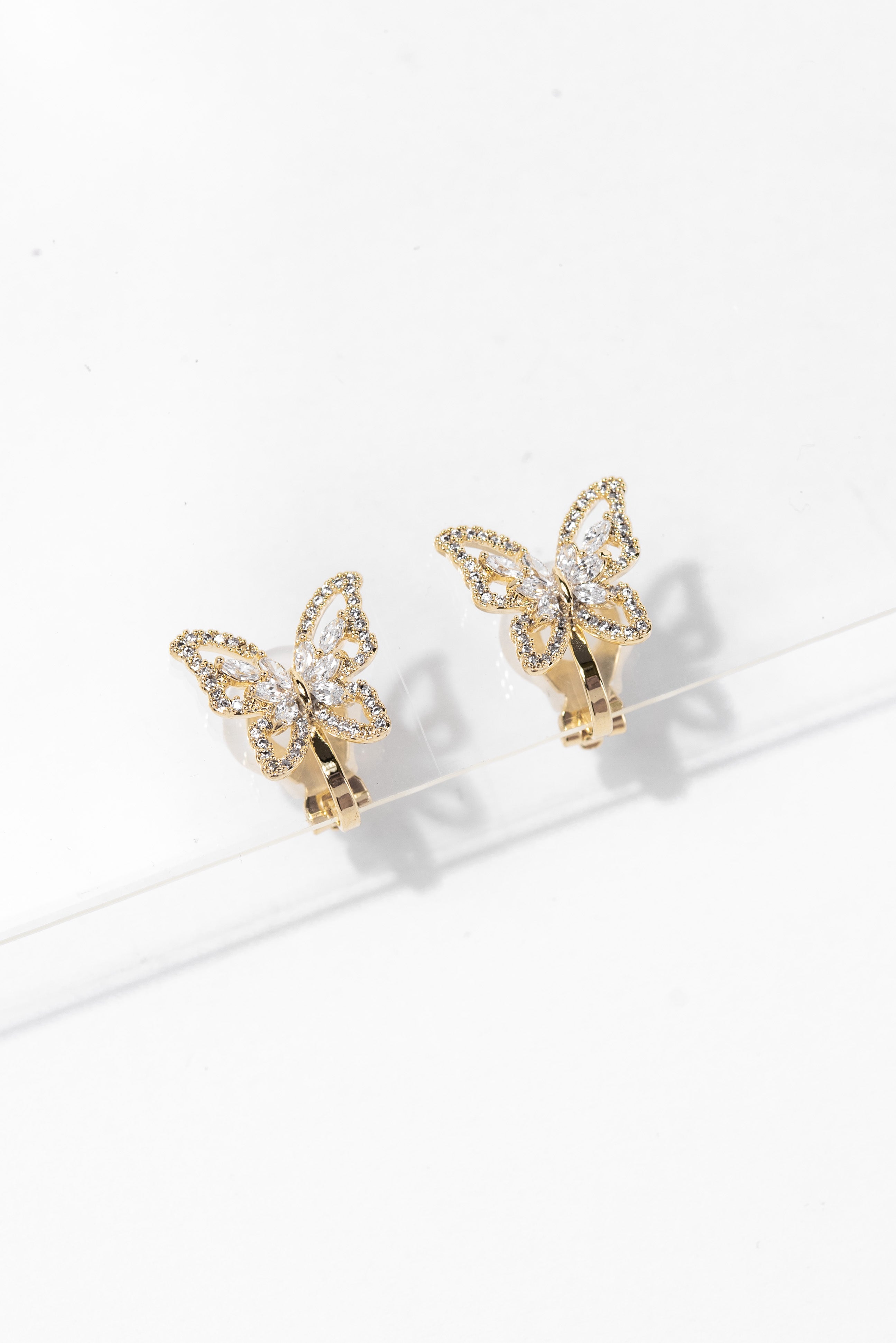 Nyla CZ Butterfly Clip-On Earrings | Gold