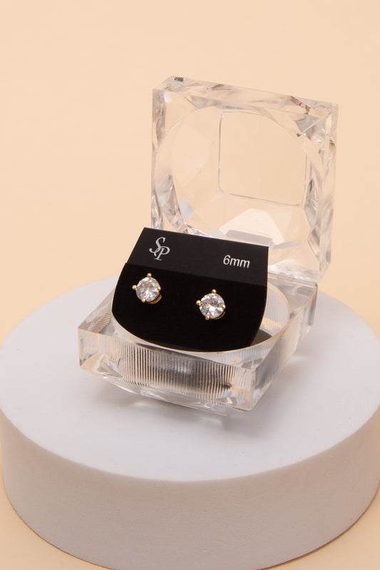 Alison 6MM Round Cubic Earrings | Gold
