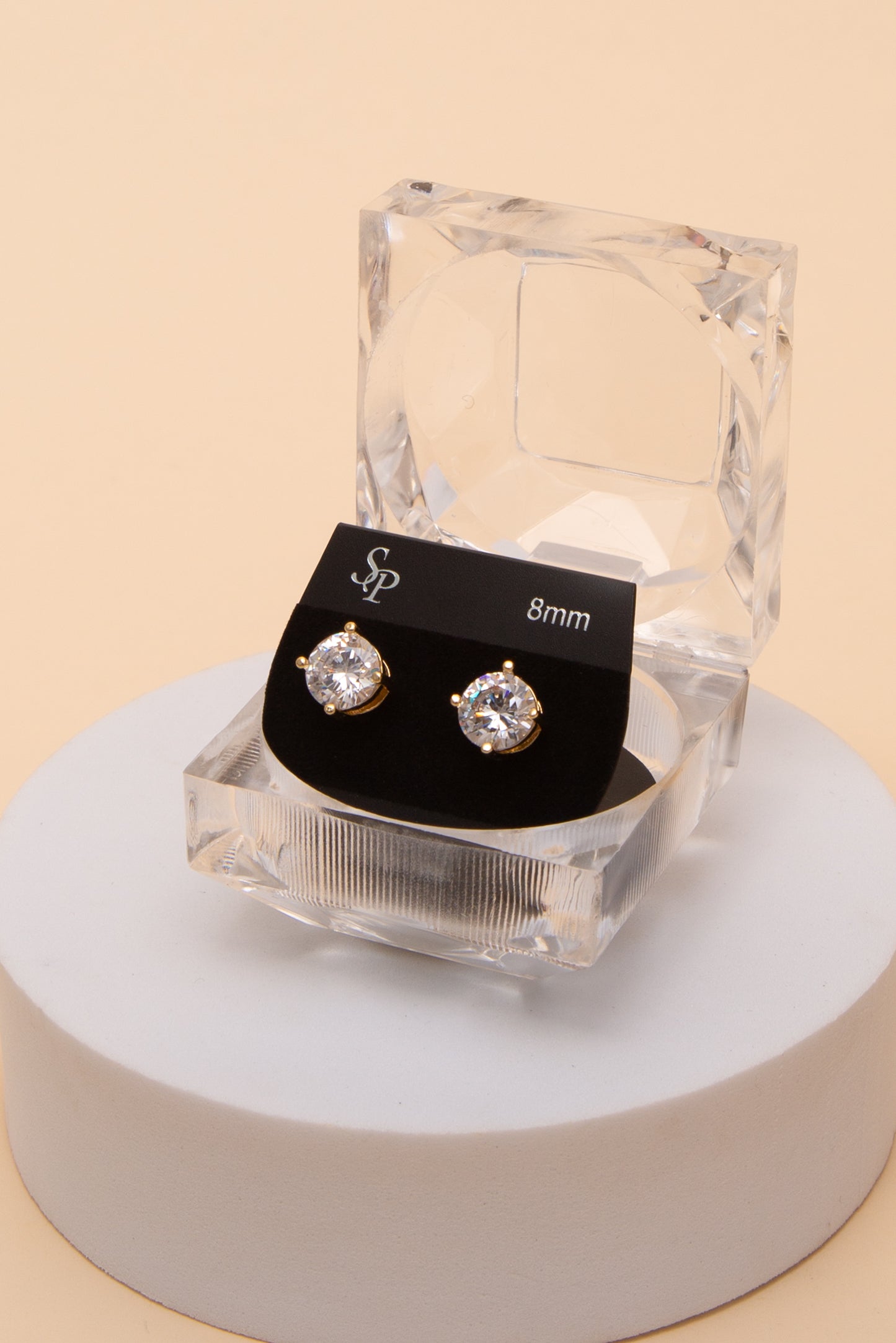 Ella 8MM Round Cubic Earrings | Gold 