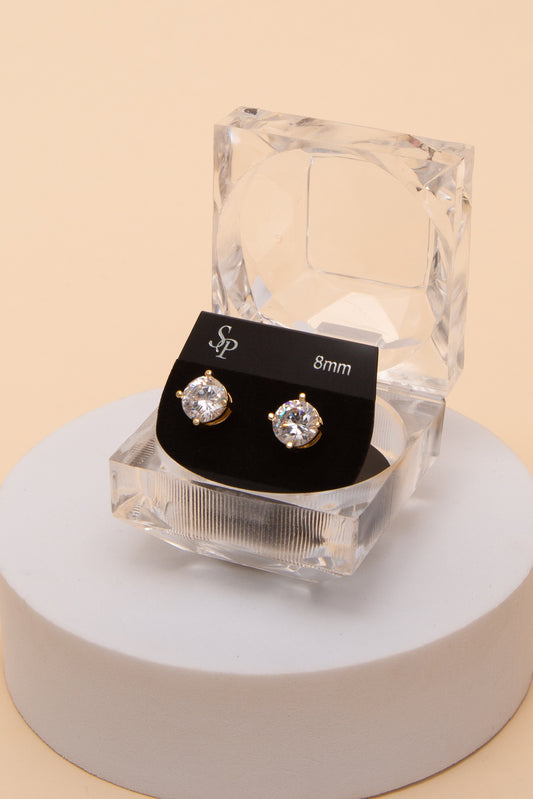 Ella 8MM Round Cubic Earrings | Gold 
