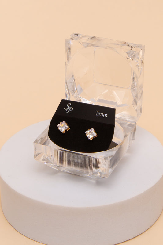 Natalie 5MM Square Cubic Earrings | Gold 