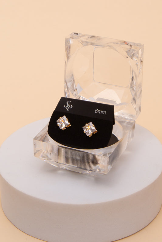 Valerie 6MM Square Cubic Earrings | Gold 