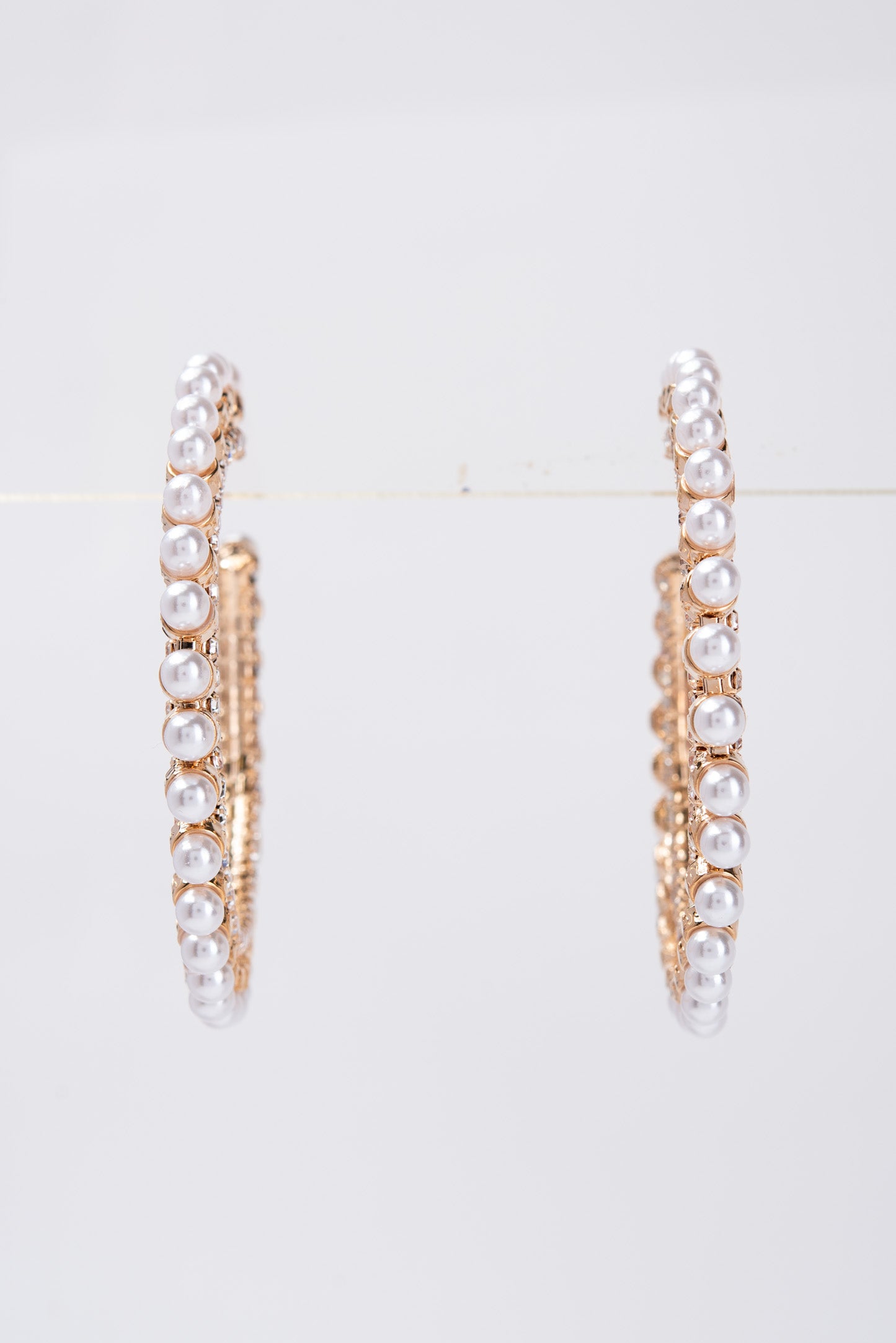 Celestine Pearl Stone Hoop Earrings - Gold
