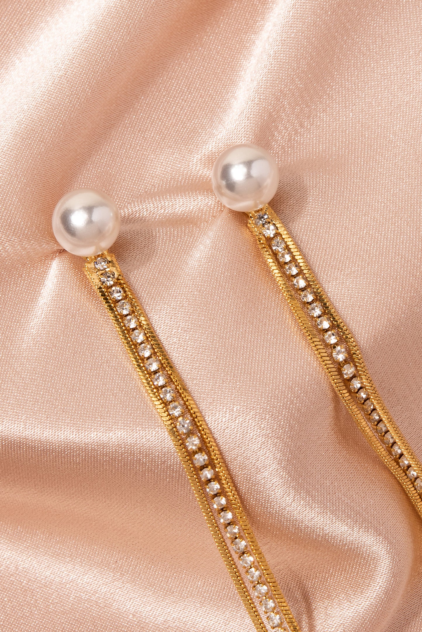 Connected Pearl Studs & Chain Earrings