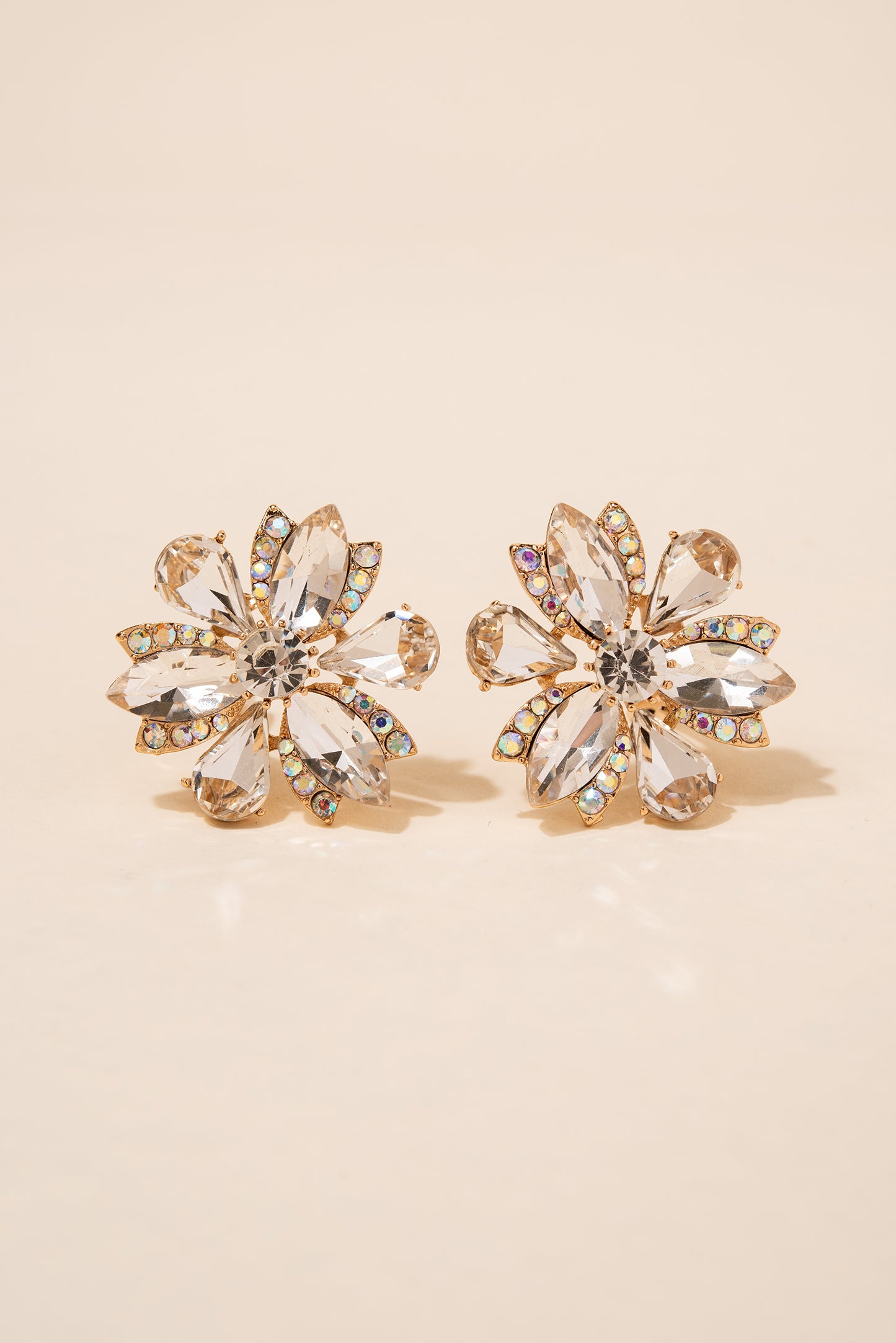 Flora Crystal Clip-on Earrings - Gold