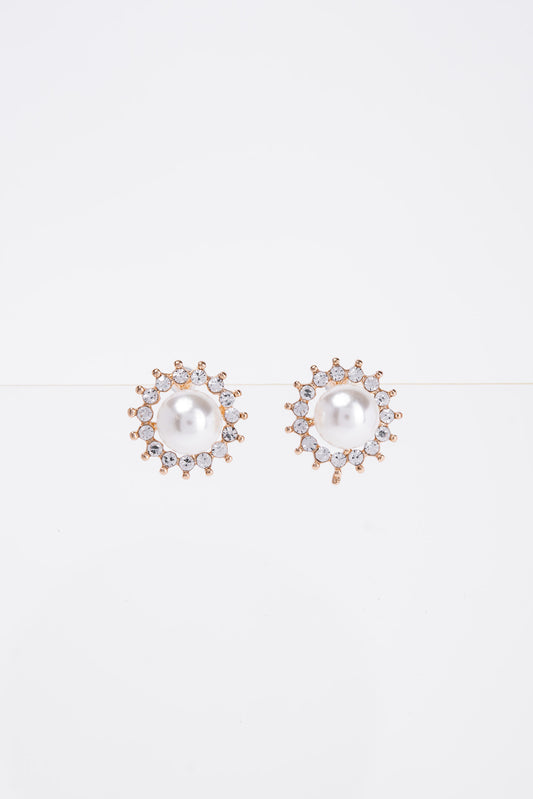 Christa Stone Flower Daisy Stud Post Earring | Gold Pearl