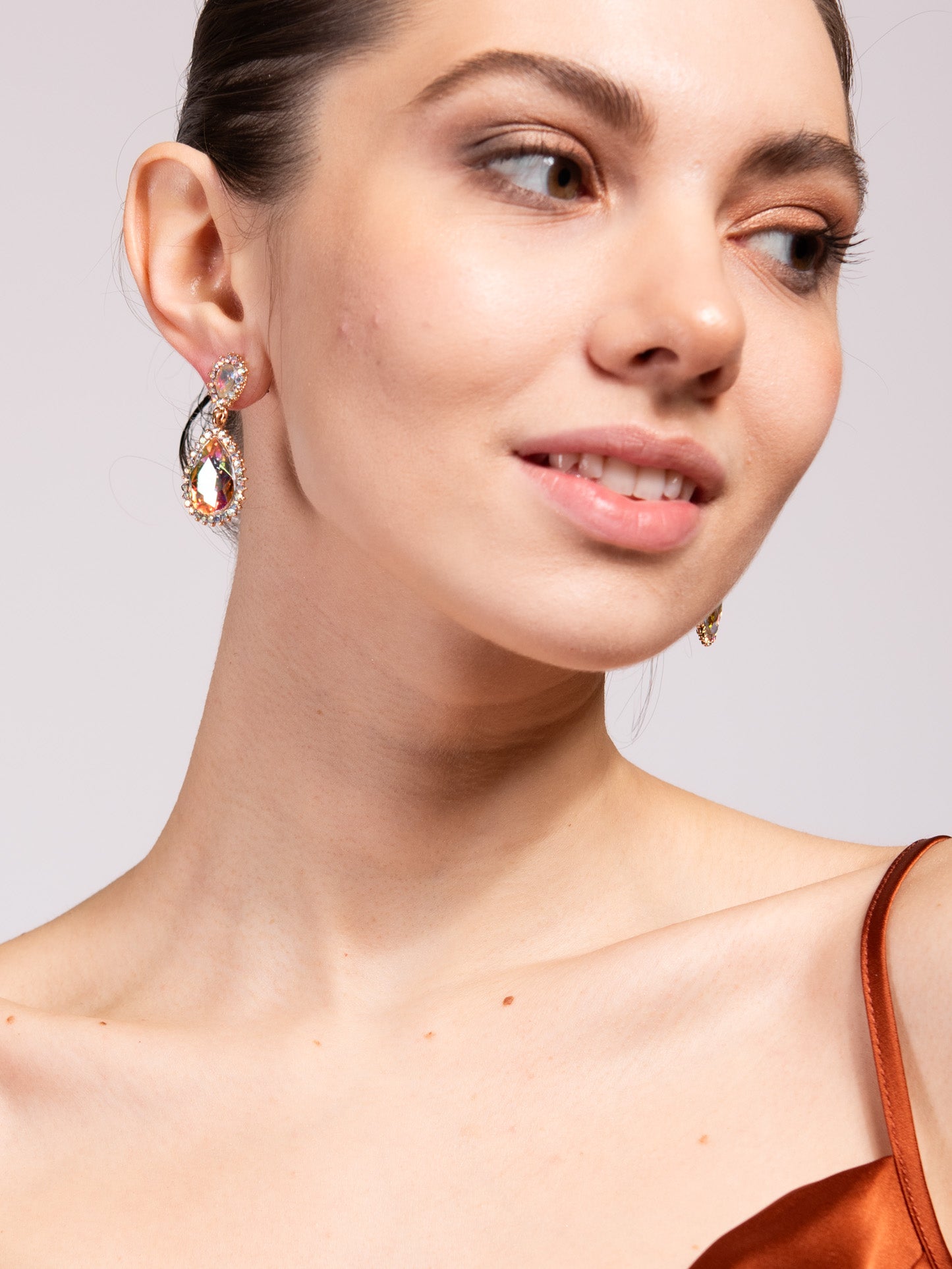 Clara Drop Pointed Rim Stone Post Earrings