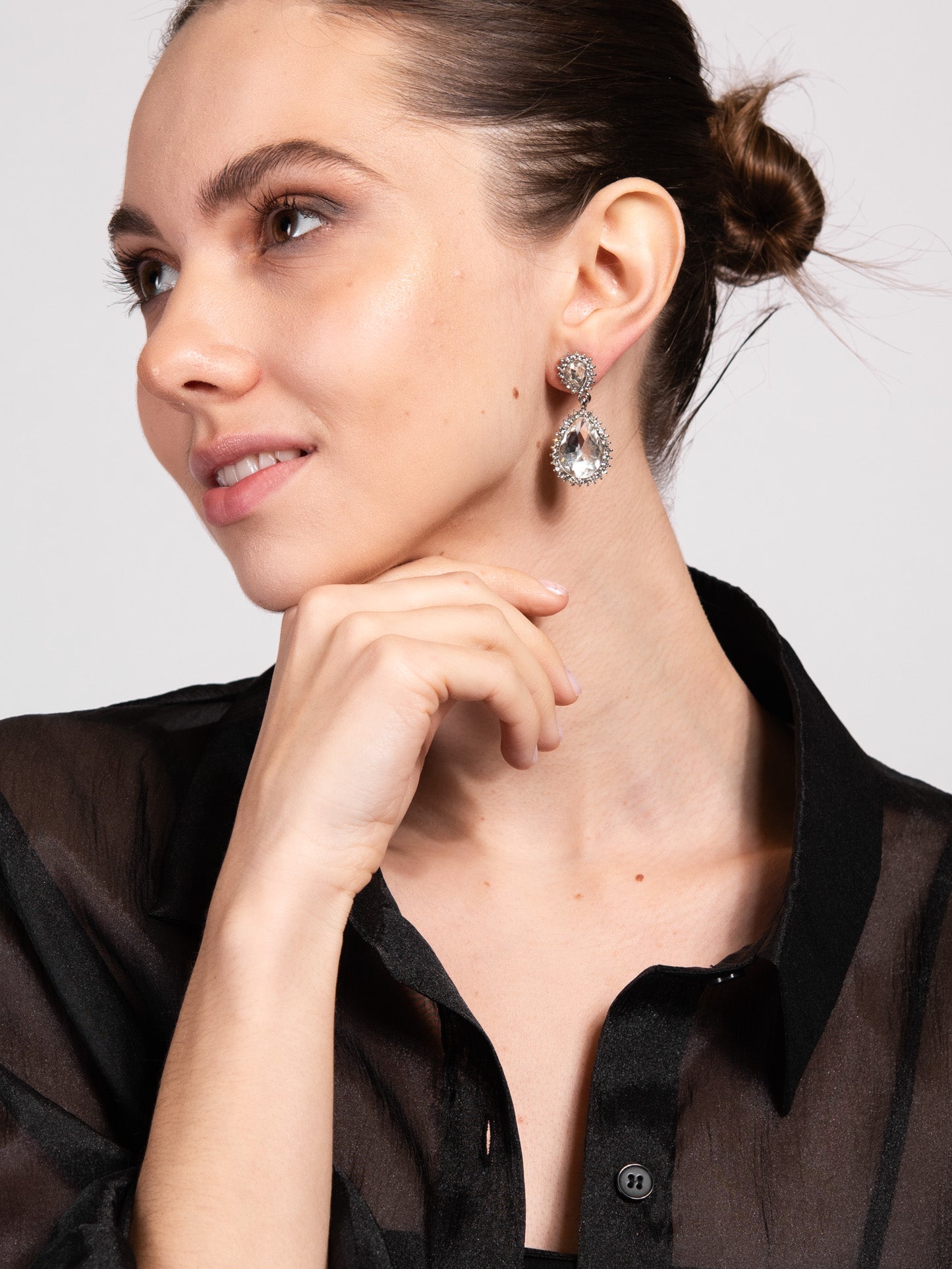 Clara Drop Pointed Rim Stone Post Earrings