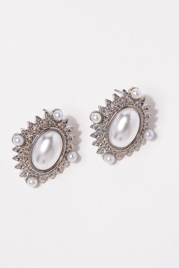 Chloe Spike Ray Trim Earrings - Silver Pearl