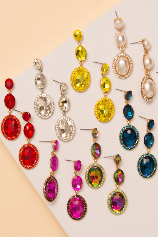 Jazmine 3-Tier Crystal Rhinestone Oval Cut Earrings