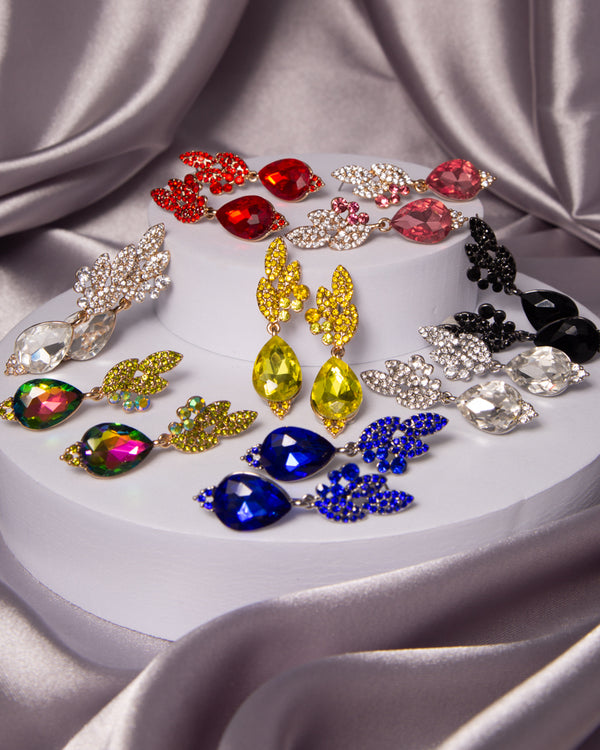 Aurora 2-Tier Rhinestone Cluster Teardrop-Cut Crystal Earrings