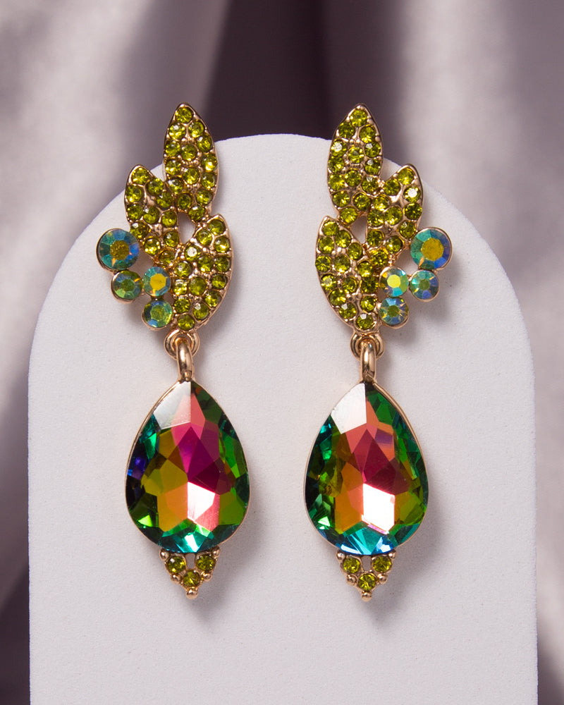 Aurora 2-Tier Rhinestone Cluster Teardrop-Cut Crystal Earrings