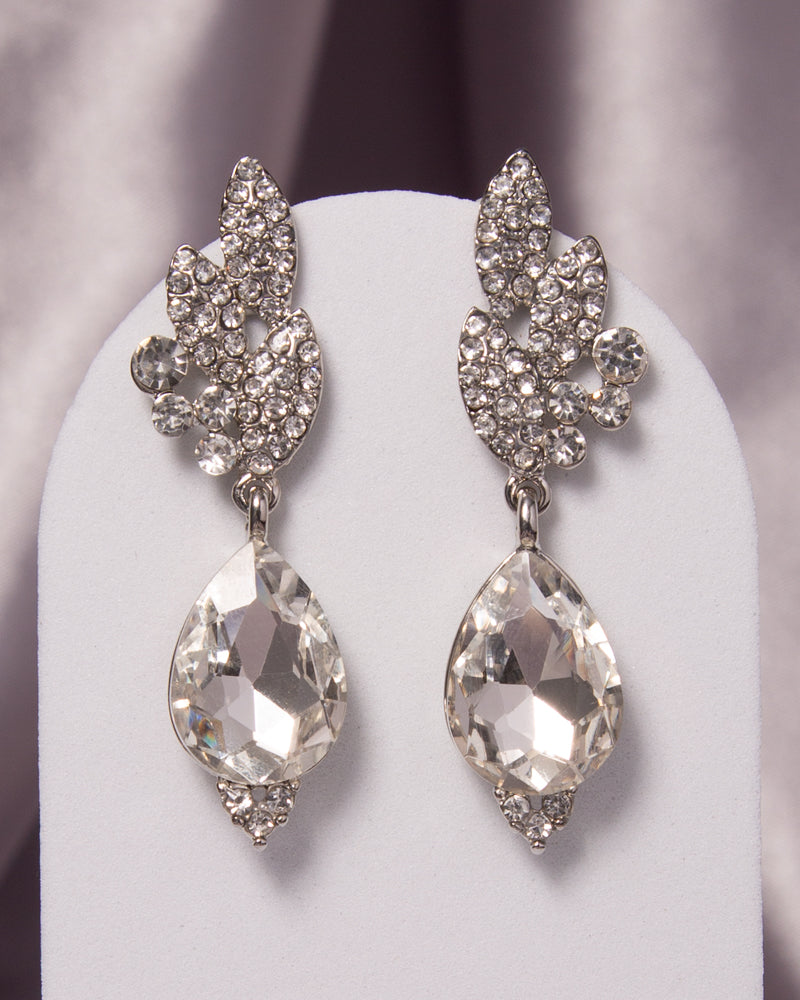 Aurora 2-Tier Rhinestone Cluster Teardrop-Cut Crystal Earrings