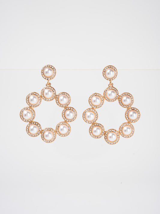 Anastasia Metal Rhinestone Drop Dangle Earrings | Gold Pearl