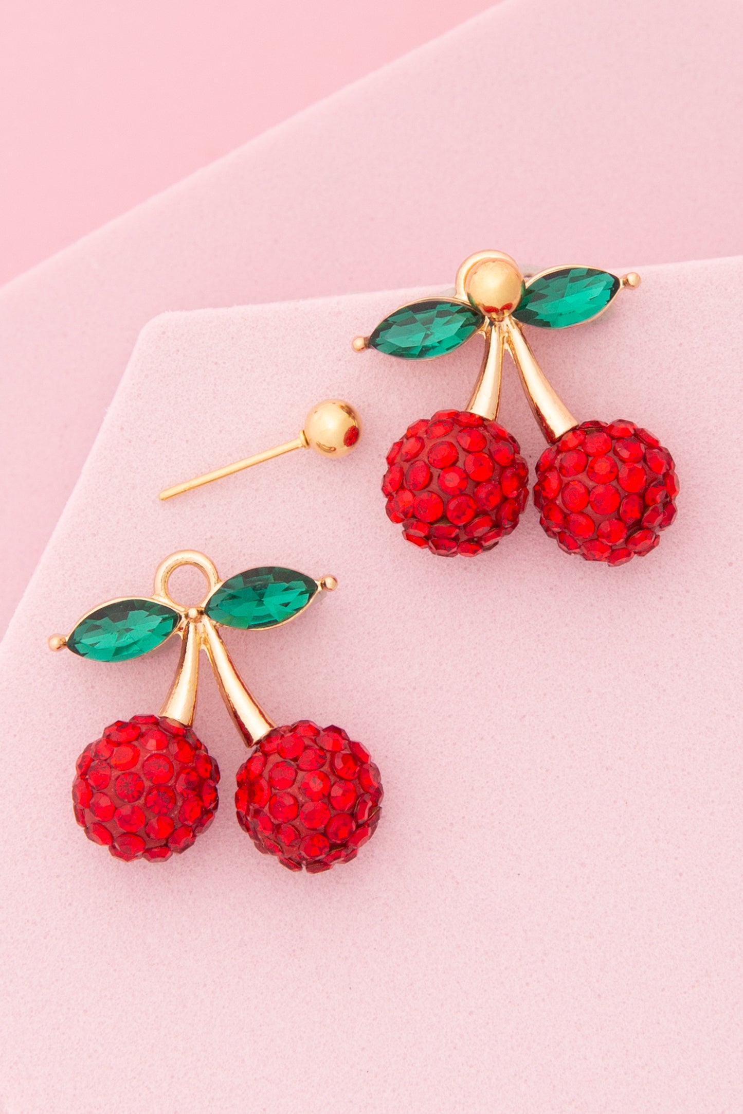 Viviana Crystal Embellished Red Cherry Post Drop Earrings