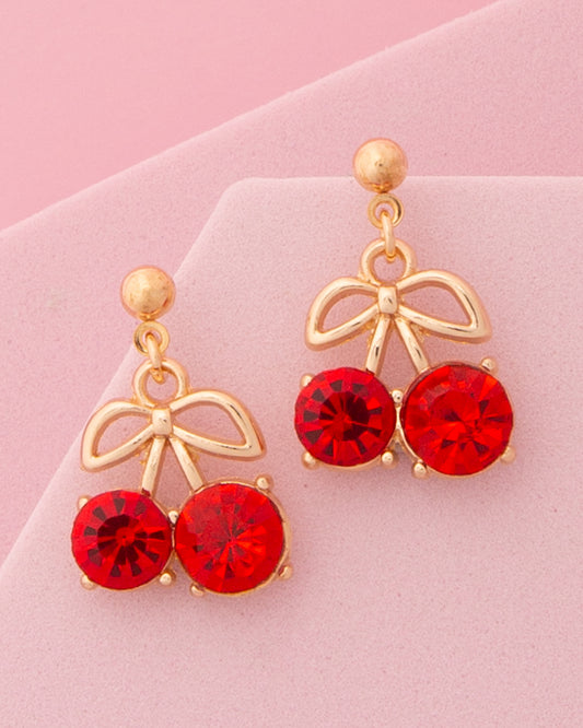 Giselle Red Crystal Embellished Cherry Post Dangle Earrings