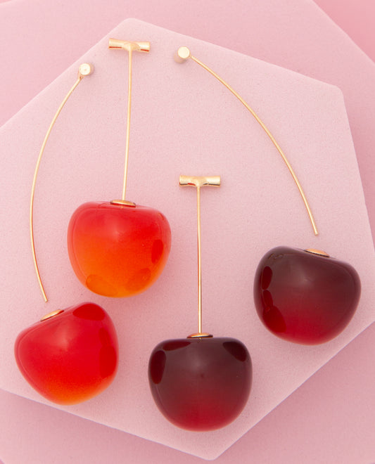 Laura Bar Chain Threader Earrings with 3D Acrylic Cherry Styled